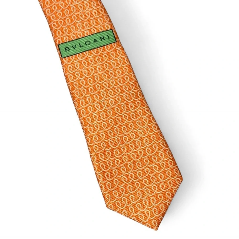 BVLGARI Orange Print Silk Tie